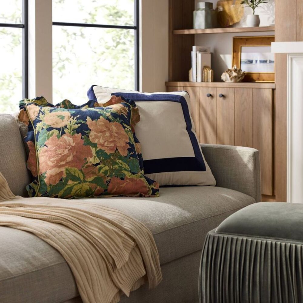 Square Floral Bloom with Scallop Flange Throw Pill Navy - Picture 2 of 4